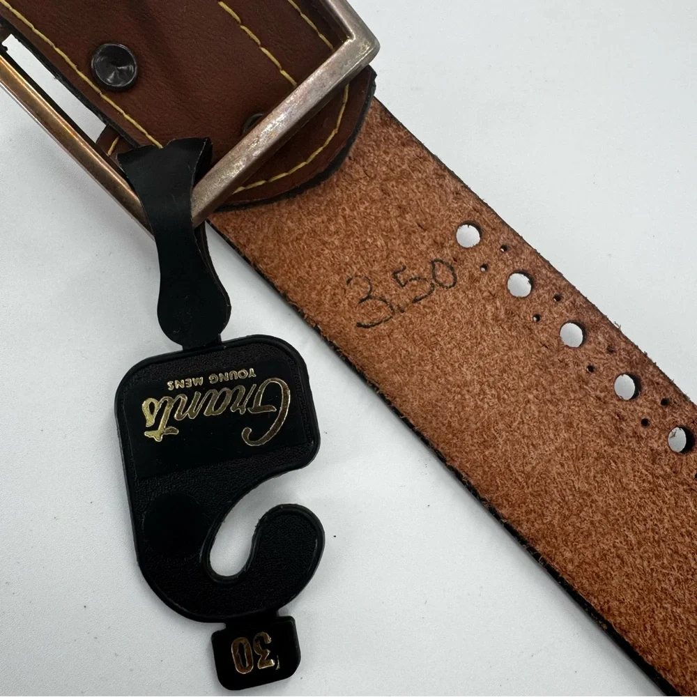 Vintage Grants Young Mens Classic Brown Leather Buckle Belt Size 30  New‎